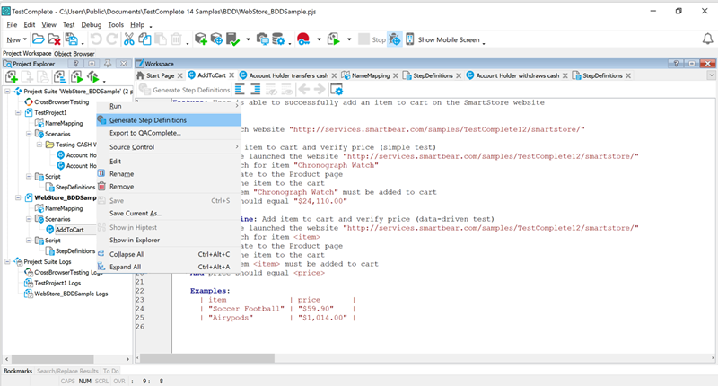 Step Definition in TestComplete
