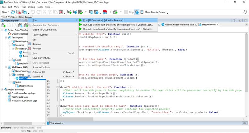 Run BDD in TestComplete
