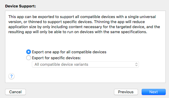 export one app for all compatible devices