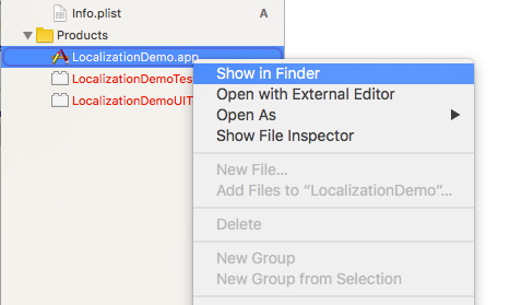 select show in finder in project navigator